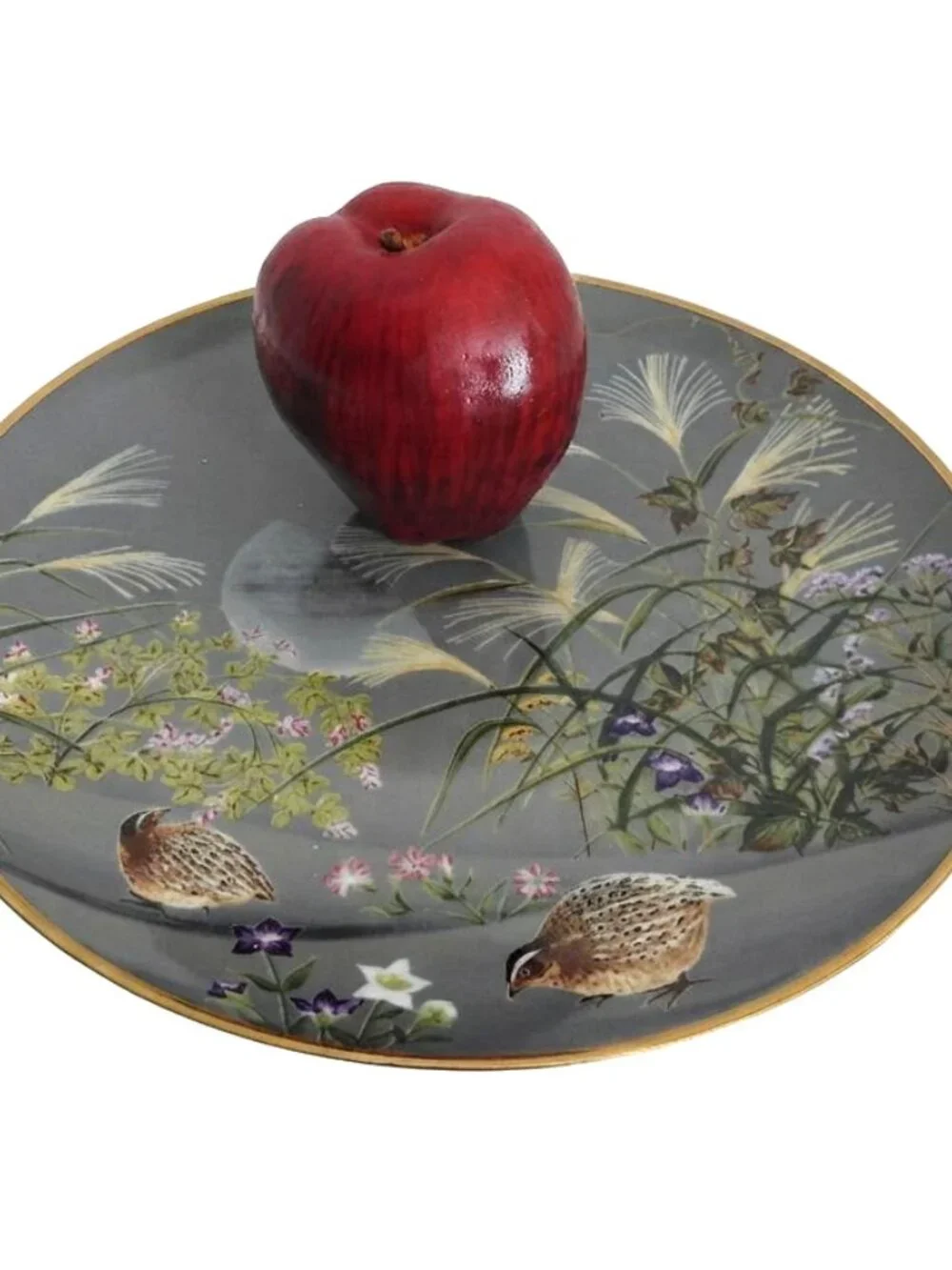 Vintage Painted Ceramic Dinner Plate Naoka Nobata 1979 Quails September